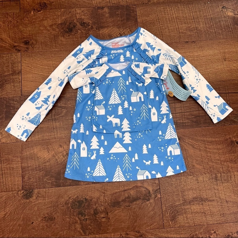 doll & me 18” matching pajamas 2T Blue white nightgown toddler girl new NWT